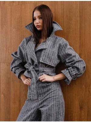 Gül Öfekler Trench Kaşe Çeket Kısa