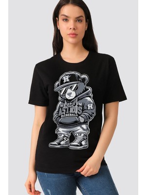 Rock&roll Hiphop Teddy Kısa Kollu Siyah Kadın Tişört