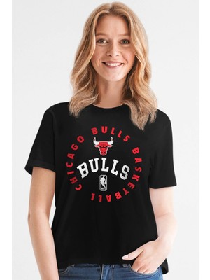 Rock&roll Bulls Basket Kısa Kollu Siyah Kadın Tişört