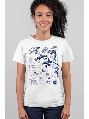 Rock&roll Denizde Hayat Kısa Kollu Beyaz Kadın Tişört