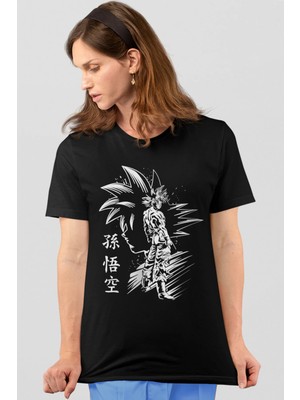 Rock&roll Goku Silüet Kısa Kollu Siyah Kadın Tişört