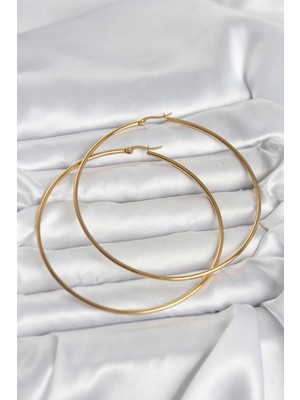 Mustran 316L Çelik Gold Renk 80 mm Kadın Halka Küpe