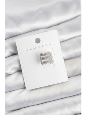 Mustran Pirinç Gümüş Renk Zirkon Taşlı Earcuff Kıkırdak Küpe