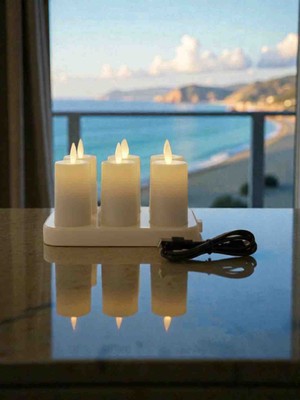 İV BLUE PURPLE 6 Li Haraket Alevli Şarjlı Set LED Silindir Mum