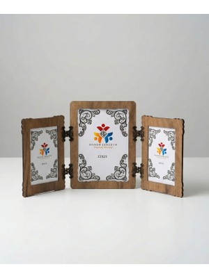 Hanem Çerçeve Mdf Ahşap 3'lü Menteşeli Fotoğraf Çerçevesi & Yanlar 10X15 Ortası 15X21