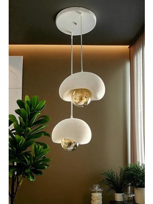 bebekokusu Beton Görünümlü , Bohem , Beyaz , Modern Dekoratif 2'li Sarkıt Avize ( E27 Ampul Dahildir. )