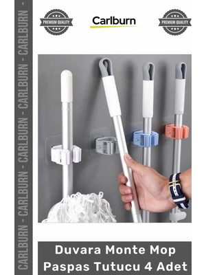 Carlburn Özel Üretim Yapışkanlı Askı Aparat Organizatör Plastik Pratik Duvara Monte Mop Paspas Tutucu 4 Adet