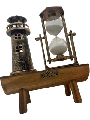 Beruflic Hediyelik Eşya Retro Ahşap Deniz Feneri Kum Saati Biblo
