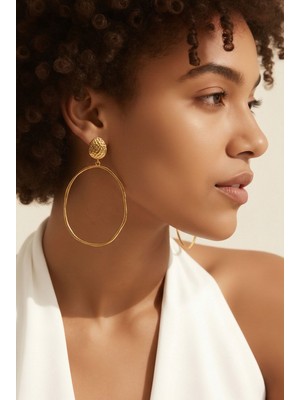 Silver Rüyalar Altın Ton Oval Halka Küpe