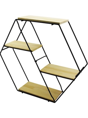 Nemere Petek - 4 Katlı Metal Iskeletli - Ahşap Raflı  Dekoratif Raf  60 x 14 x 53 cm (4887)