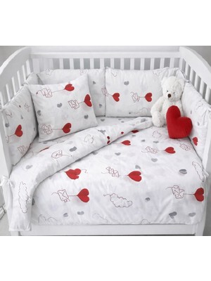 Elif Nazlı Perde Bebek Nevresim Takımı- %100 Pamuk-Kalp Desenli