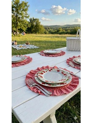 Hobizer Tekstil Fırfırlı Piti Kareli Supla Amerikan Servisi Yuvarlak 6'lı 40X40 cm