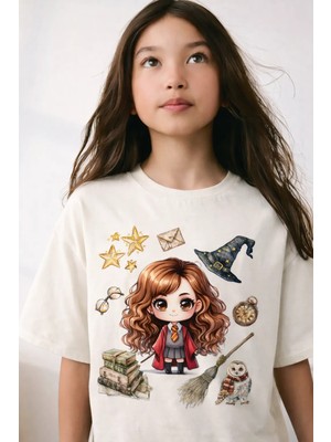 Little Aden Kız Çocuk Harmonie Harry Potter Baskılı Pamuklu Oversize Yazlık Tişört