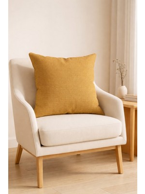 Cortibo Alaska Serisi Hardal Keten Kırlent Kılıfı