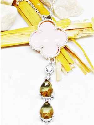 Lilahgümüştr Gümüş Yonca Pembe ve Zultanit Taşlı Kolye