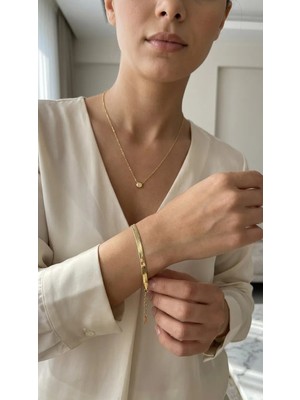 ArmoniaVital Kadın Gold Italyan Ezme Zincir Çelik Bileklik - Kararmaz Suya Dayanıklı
