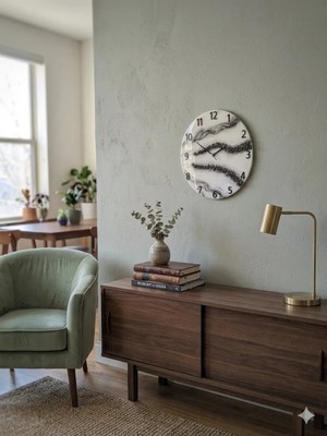 Duvar Saati - 35CM - Modern Dekoratif Duvar Saati - Epoksi El Yapımı Duvar Saati-Siyah Taşlı Özeltasarım