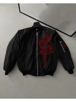 Beruflic Tam Fermuarlı Uzun Kol Baskılı Bomber Ceket