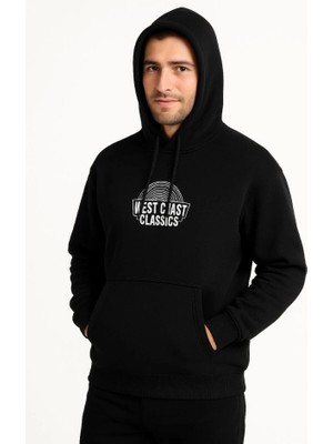 Beruflic Erkek Üç Iplik Kapüşonlu Ön ve Arka Baskılı Sweatshirt Hoodie