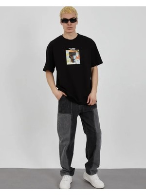 Beruflic Unisex Bisiklet Yaka Baskılı Oversize Tshirt