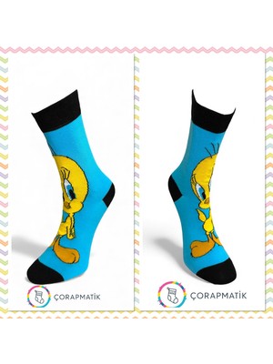 Çorapmatik Tweety Çizgi Film Karakteri Renkli Soket Çorap