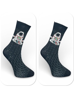 Çorapmatik Astronot Desenli Renkli Soket Çorap
