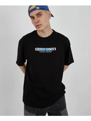 Beruflic Unisex Bisiklet Yaka Baskılı Oversize Tshirt