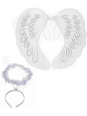Marsilyan Beyaz Dantel Tüllü Peri Kanadı ve Peri Tacı Seti 45X40 cm