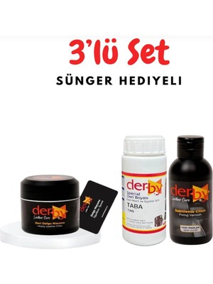 3'lü Set - Derby Deri Tamir Macunu, Special Deri Boyası ve Cilası - Taba