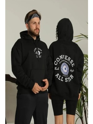 Beruflic Erkek Sırt Baskılı Oversize Üç Iplik Kapüşonlu Hoodie Sweatshirt