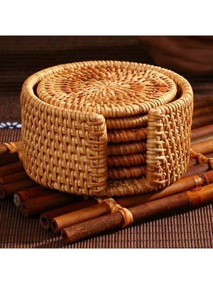 Renesse Home Kayes El Yapımı Doğal Rattan Bardak Altlığı Seti 6'lı – Hasır Dekoratif Masa ve Sehpa Aksesuarı