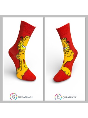 Çorapmatik Garfield Çizgi Film Karakteri Renkli Soket Çorap