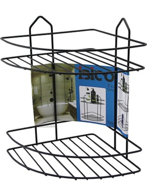 Nemere Siyah  2 Katlı - Üçgen Metal Banyo Köşelik - Duşkabin Raf (4887)