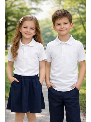 Metrey Erkek Veya Kız Polo Yaka Okul %100 Pamuk Penye Kısa Kol Tshirt