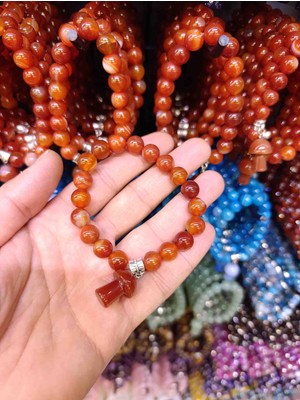 Mga Doğaltaş Akik Taşı Bileklik 10MM Mantar Akik Sallamalı Model | Esnek Misinalı | Sertifikalı Gerçek Doğal Taş | Kutulu Unisex Bileklik