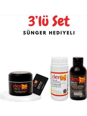 3'lü Set - Derby Deri Tamir Macunu, Special Deri Boyası ve Cilası - Koyu Kahve