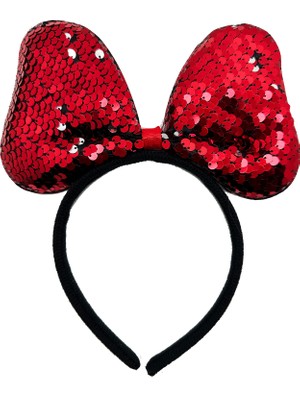 Nemere Renk Değiştiren Pullu Payetli Fiyonk Parti Tacı Kırmızı Gümüş Renk 20X16 cm (4887)