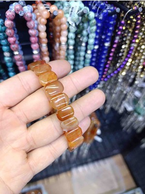 Mga Doğaltaş Akik Doğal Taş Bileklik Çift Delikli Esnek Misinalı | Sertifikalı Gerçek Akik Taşı | Mdf Ahşap Kutulu Unisex Bileklik