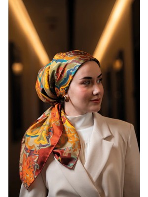 Silk Home Twill Ipek Eşarp 11512-07 Koyu Turuncu Art Desen