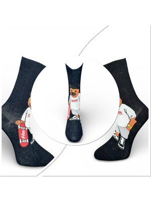 Çorapmatik Siyah Renk Ayı Bear Desenli Soket Çorap