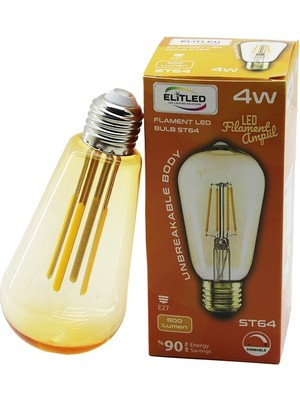 Nemere Elitled St-64 4W - E27 Gold Color Flament LED Rustik Ampul 500LUMEN Kırılmaz Gövde (4887)