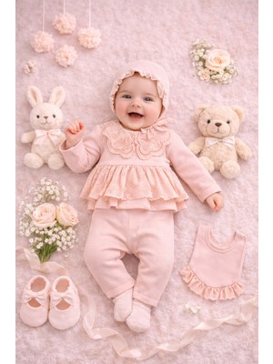 Ozz Baby 0-3 Ay Yenidoğan Kız Bebek  Elegant 7'li Hastane Çıkışı Zıbın Seti