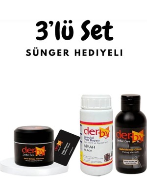 3'lü Set - Derby Deri Tamir Macunu, Special Deri Boyası ve Cilası - Siyah
