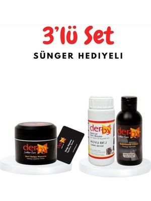 3'lü Set - Derby Deri Tamir Macunu, Special Deri Boyası ve Cilası - Koyu Bej