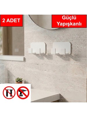 Andela 2 Adet Ikili Plastik Güçlü Yapışkanlı Kancalı Çok Amaçlı Askılık Bornoz Askılığı Beyaz Renk
