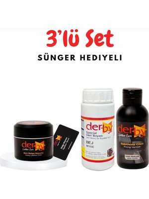 3'lü Set - Derby Deri Tamir Macunu, Special Deri Boyası ve Cilası - Bej