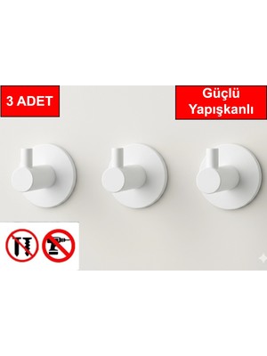 Andela 3 Adet Beyaz Renk Yuvarlak Plastik Güçlü Yapışkanlı Kancalı Çok Amaçlı Askılık Kapı Arkası Bornoz Askılığı