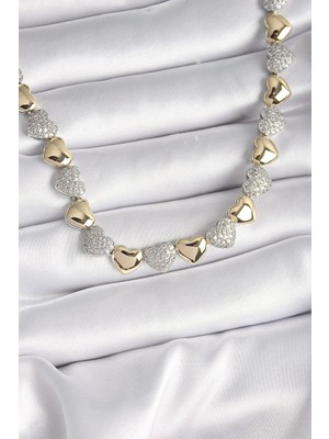 Inure Jewelry Pirinç Mix Renk Zirkon Taşlı Kalp Model VIP Exclusive Seri Kadın Kolye