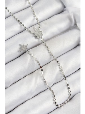 Inure Jewelry Pirinç Zirkon Taşlı Ezme Zincirli Kutup Yıldızı Model Gümüş Renk Y Kolye