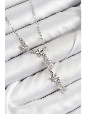 Inure Jewelry 316L Çelik Zirkon Taşlı Çiçek Model Gümüş Renk Kadın Kolye